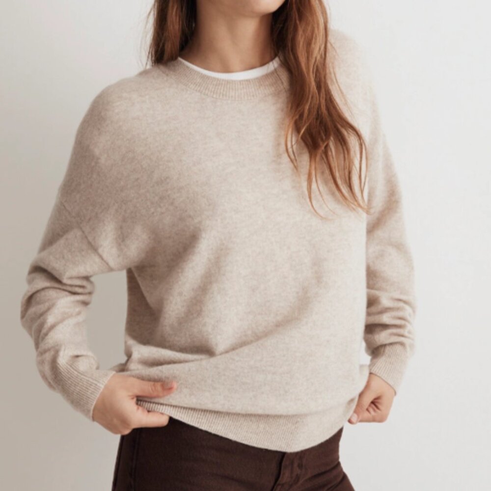 Madewell 100% Cashmere Crewneck Sweater Tan Beige Size Medium EUC